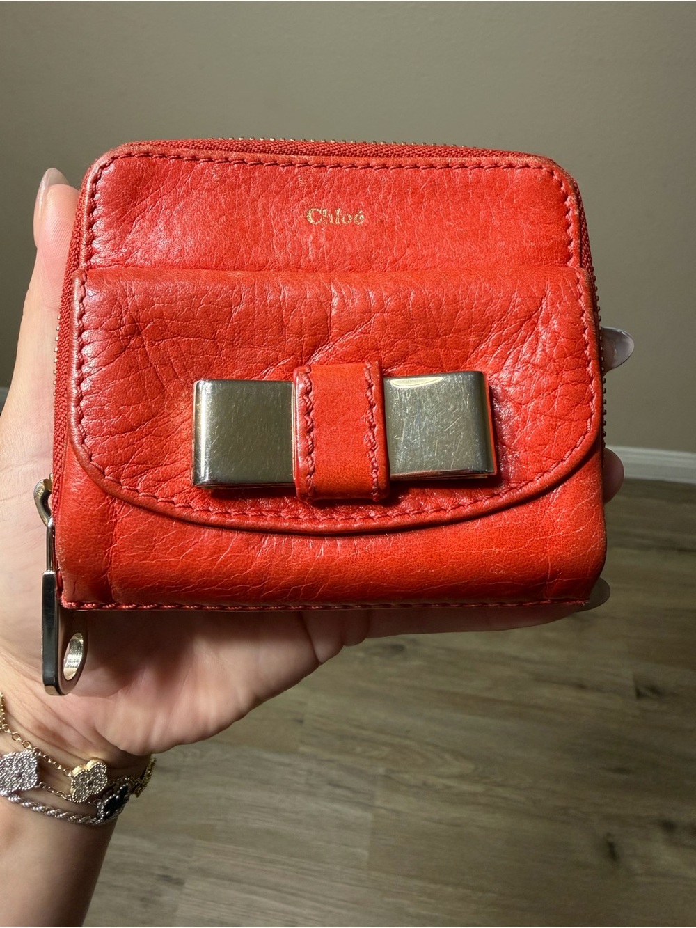 CHLOE Red Leather Bow Compact Wallet